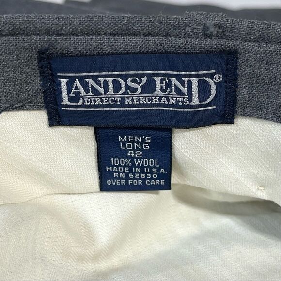 Pair of‎ Lands End Mens Vintage Gray Wool Dress Pants 42 42L Pleated Made In USA - Picture 13 of 16